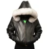 8 Ball 80's Men's Old School Black Fox Fur Hooded Genuine Leather Jacket