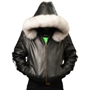 8 Ball 80s Old School Black Fur Hooded Jacket