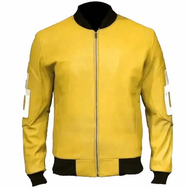 8 Ball David Puddy - Seinfeld Authentic Yellow Bomber Leather Jacket