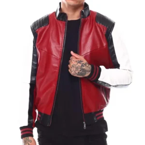 8 Ball Mens 90s Red and Black Leather Jacket