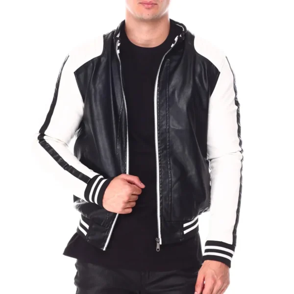 8 Ball Moto Colrblock Men's Black Bomber Genuine Leather Jacket