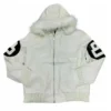 8 Ball Pool Women's White Bomber Fur Hooded Leather Jacket