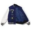 8 Ball Tim Comix Men's Blue and White Varsity Real Leather Jacket