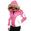 8 Ball Women's Pink Shearling Bomber Fur Hooded Polyester Jacket