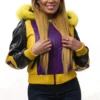 8 Ball Women's Purple Fox Fur Hood Purple Genuine Leather Jacket