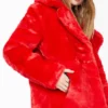 8 Ball Women's Red Racked Up Faux Fur Jacket