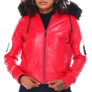 8 Ball Vintage Red Bomber Fur Hooded Jacket