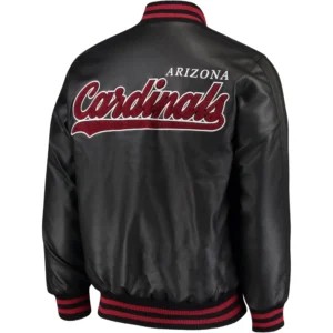 Arizona Cardinals Stiff Arm Pleather Black Leather Varsity Jacket 1
