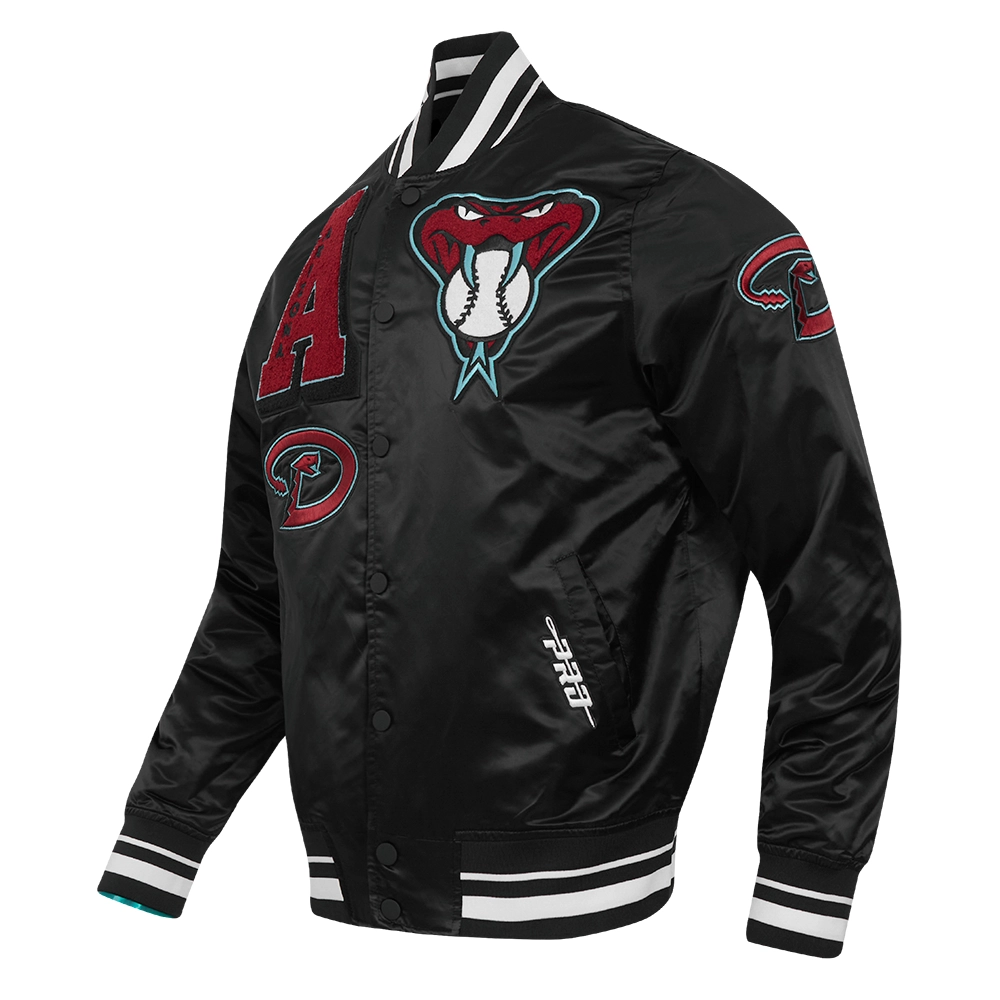 Arizona Diamondbacks Mashup Rib Knitted Satin Varsity Black Jacket 2
