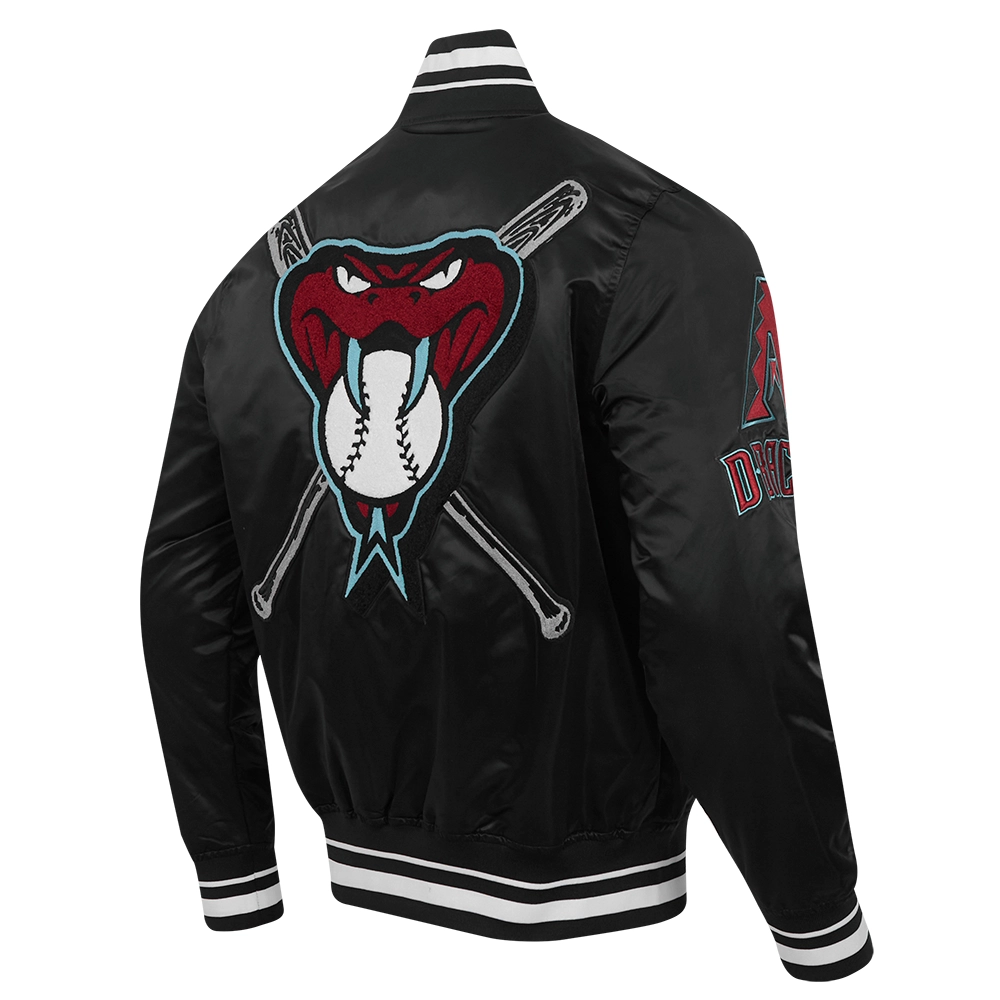 Arizona Diamondbacks Mashup Rib Knitted Satin Varsity Black Jacket 3