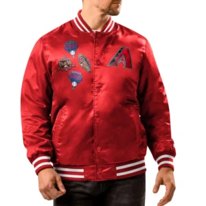 Arizona Diamondbacks Patch Full-Snap Red Satin Varsity Jacket