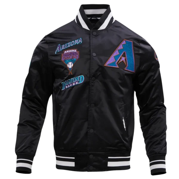Arizona Diamondbacks Retro Classic Full-Snap Black Satin Varsity Jacket