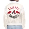 Arizona Diamondbacks Womens Round Printed Logo Cropped Cream Varsity Jacket
