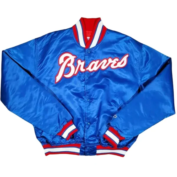 Atlanta Braves Blue Bomber Satin Varsity Jacket