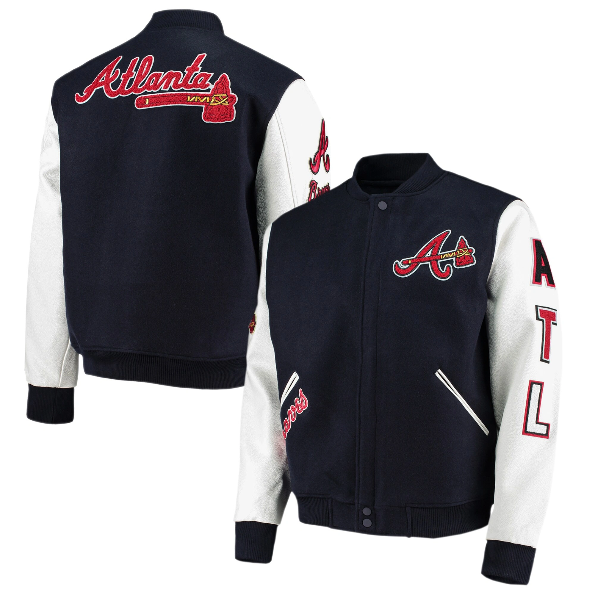 Atlanta Braves Classic Logo Wool & Leather Varsity Jacket 2