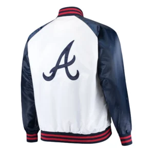 Atlanta Braves Clean-Up Hitter Satin Varsity WhiteNavy Jacket 1