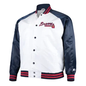 Atlanta Braves Clean-Up Hitter Satin Varsity WhiteNavy Jacket
