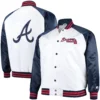 Atlanta Braves Clean-Up Hitter Satin Varsity WhiteNavy Jacket 4