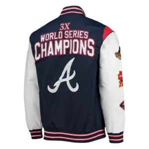 Atlanta Braves Commemorative Throwback Satin Varsity Jacket – Navy 1