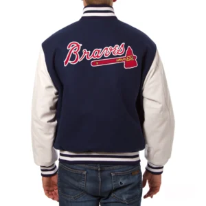 Atlanta Braves Domestic Two Tone NavyWhite Wool & Leather Varsity Jacket 1
