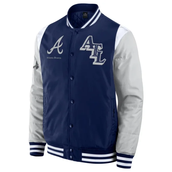 Atlanta Braves Elements Elite Navy Blue Full-Snap Satin Varsity Jacket