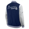 Atlanta Braves Elements Elite Navy Blue and Grey Full-Snap Varsity Jacket