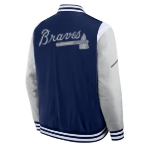 Atlanta Braves Elements Elite Navy Blue and Grey Full-Snap Varsity Jacket