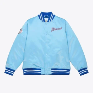 Atlanta Braves Heavyweight full-Snap Satin Varsity Sky Blue Jacket