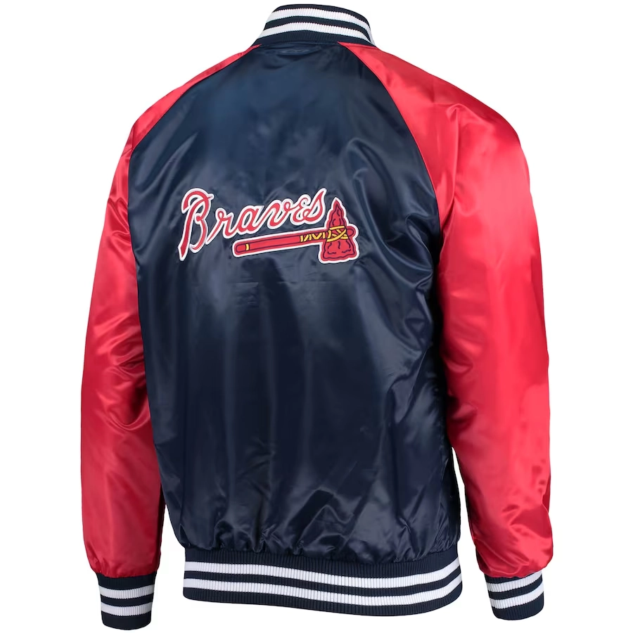 Atlanta Braves Lead Off Full-Snap Satin Varsity Jacket – NavyRed 1