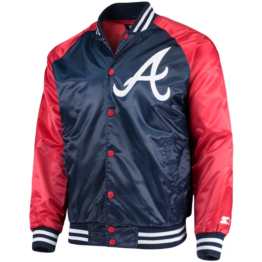 Atlanta Braves Lead Off Full-Snap Satin Varsity Jacket – NavyRed