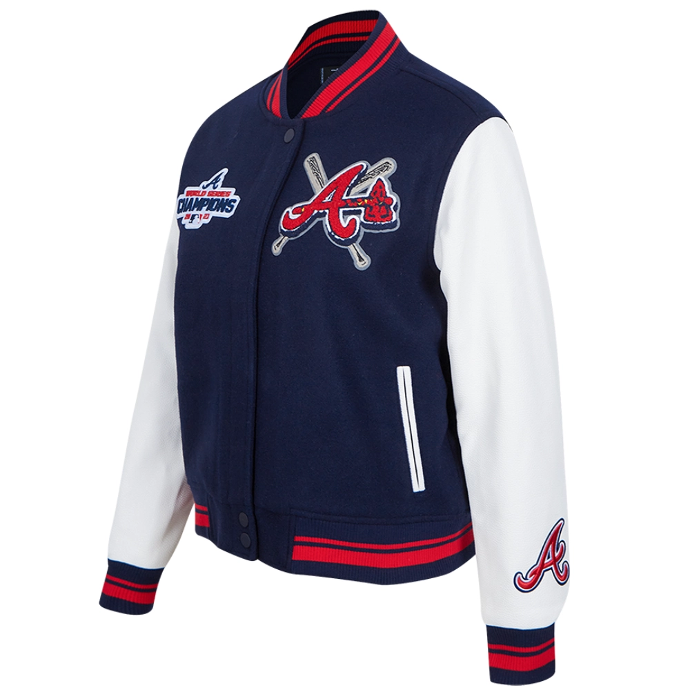 Atlanta Braves Mashup Women’s Rib knitted Wool & Leather Varsity Jacket 2