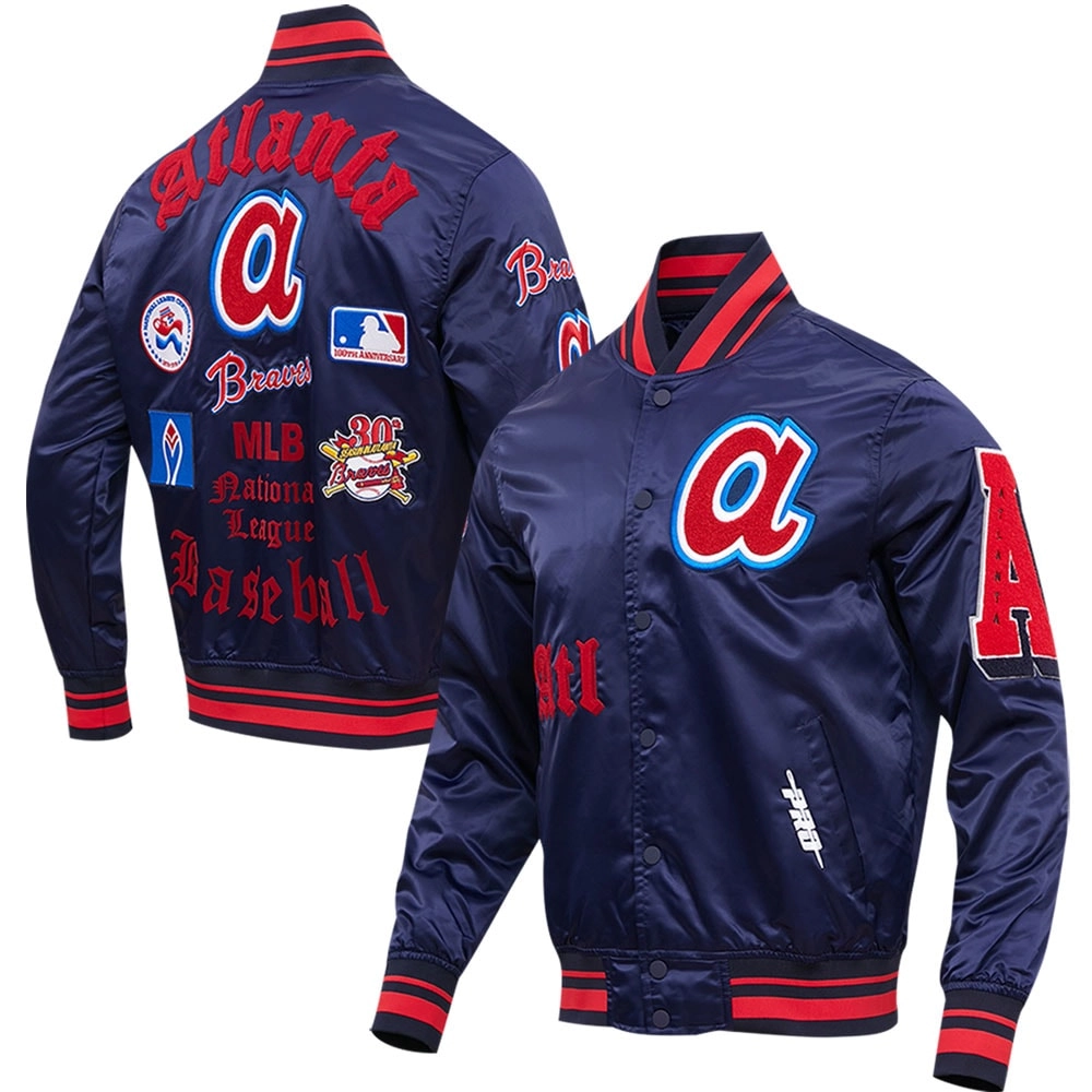 Atlanta Braves Old English Full-Snap Satin Varsity Jacket 2