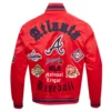 Atlanta Braves Old English Ribbed Knitted Red Satin Varsity Jacket 1