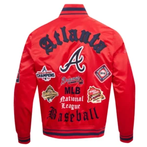 Atlanta Braves Old English Ribbed Knitted Red Satin Varsity Jacket 1