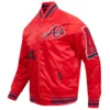 Atlanta Braves Old English Ribbed Knitted Red Satin Varsity Jacket 2