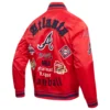 Atlanta Braves Old English Ribbed Knitted Red Satin Varsity Jacket 3