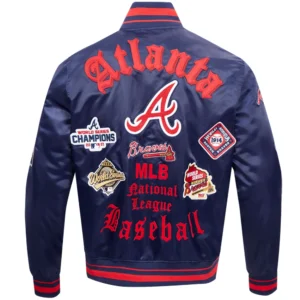 Atlanta Braves Old English Satin Varsity Navy Jacket 1