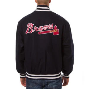 Atlanta Braves One Color Handcrafted Logo Navy Wool Varsity Jacket 1