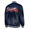 Atlanta Braves Patch Full-Snap Navy Satin Varsity Jacket 1