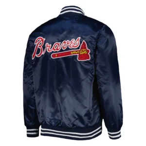 Atlanta Braves Patch Full-Snap Navy Satin Varsity Jacket 1