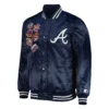 Atlanta Braves Patch Full-Snap Navy Satin Varsity Jacket