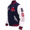 Atlanta Braves Retro Classic NavyWhite Rib Knitted Wool & Leather Varsity Jacket 2