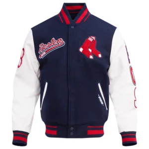 Atlanta Braves Retro Classic NavyWhite Rib Knitted Wool & Leather Varsity Jacket