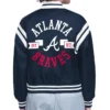 Atlanta Braves Round Printed Logo Women’s Cropped Navy Blue Varsity Jacket