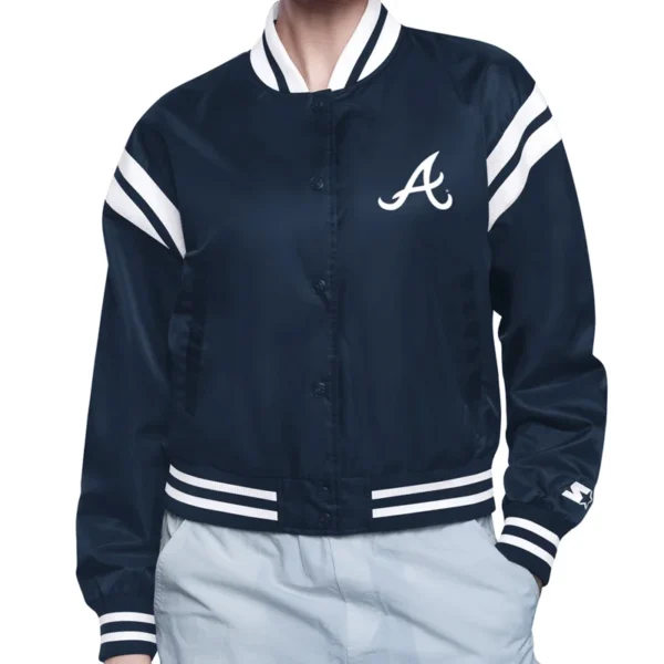 Atlanta Braves Round Women’s Cropped Navy Varsity Jacket