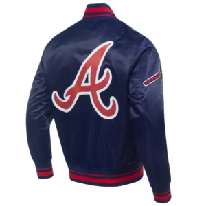 Atlanta Braves Script Tail Full-Snap Satin Varsity Jacket – Navy 1