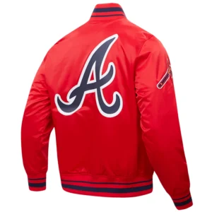 Atlanta Braves Script Tail Full-Snap Satin Varsity Red Jacket 1