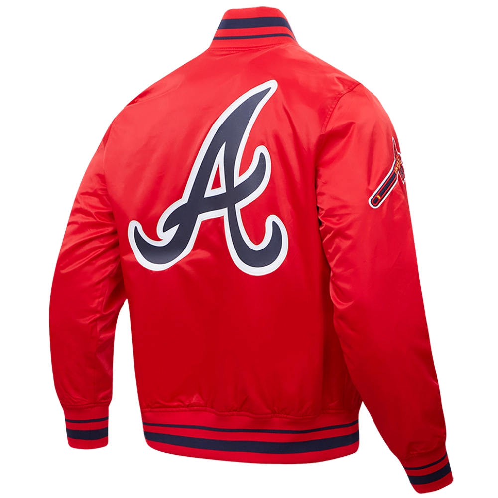 Atlanta Braves Script Tail Full-Snap Satin Varsity Red Jacket 1