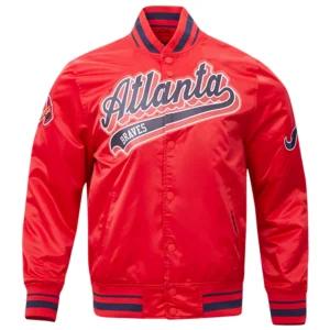 Atlanta Braves Script Tail Full-Snap Satin Varsity Red Jacket