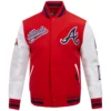 Atlanta Braves Script Tail Rib Knitted Wool & Leather Varsity Jacket
